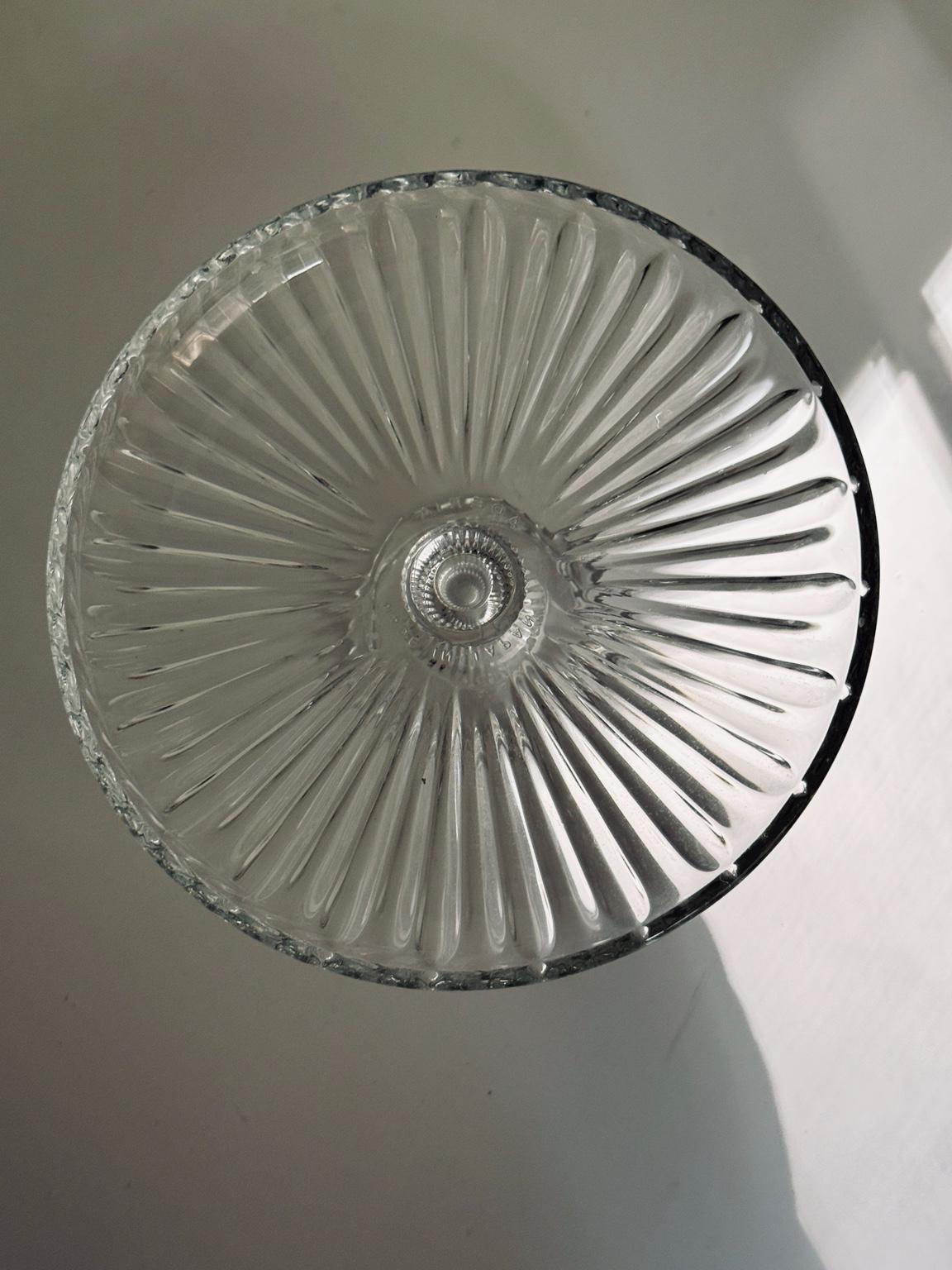 Vintage Made in Japan Glass Pedestal Serving Stand, Ribbed Glass Cake Stand, Fruit Stand