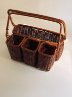 Vintage Rattan Flatware Caddy, Woven Silverware Basket, Utensil Organizer, Entertaining Caddy