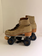 Vintage Norele Suede Roller Skates with Blue Wheels, Retro Roller Skating Decor