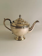 Vintage Silverplate Teapot: Pedestal Base, Decorative Border, Patina Wear