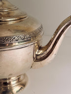 Vintage Silverplate Teapot: Pedestal Base, Decorative Border, Patina Wear