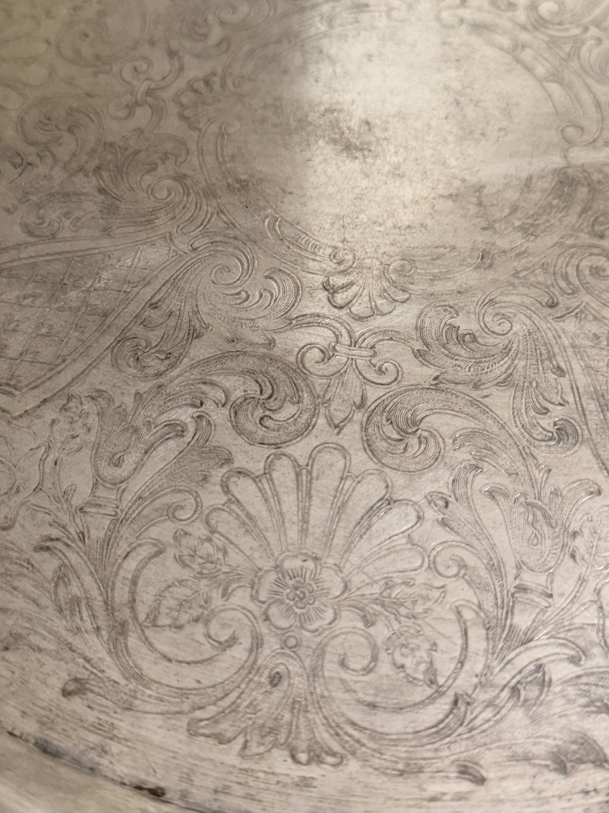 Vintage Engraved Silverplate Serving Tray, Round Floral Platter, Barware & Table Decor