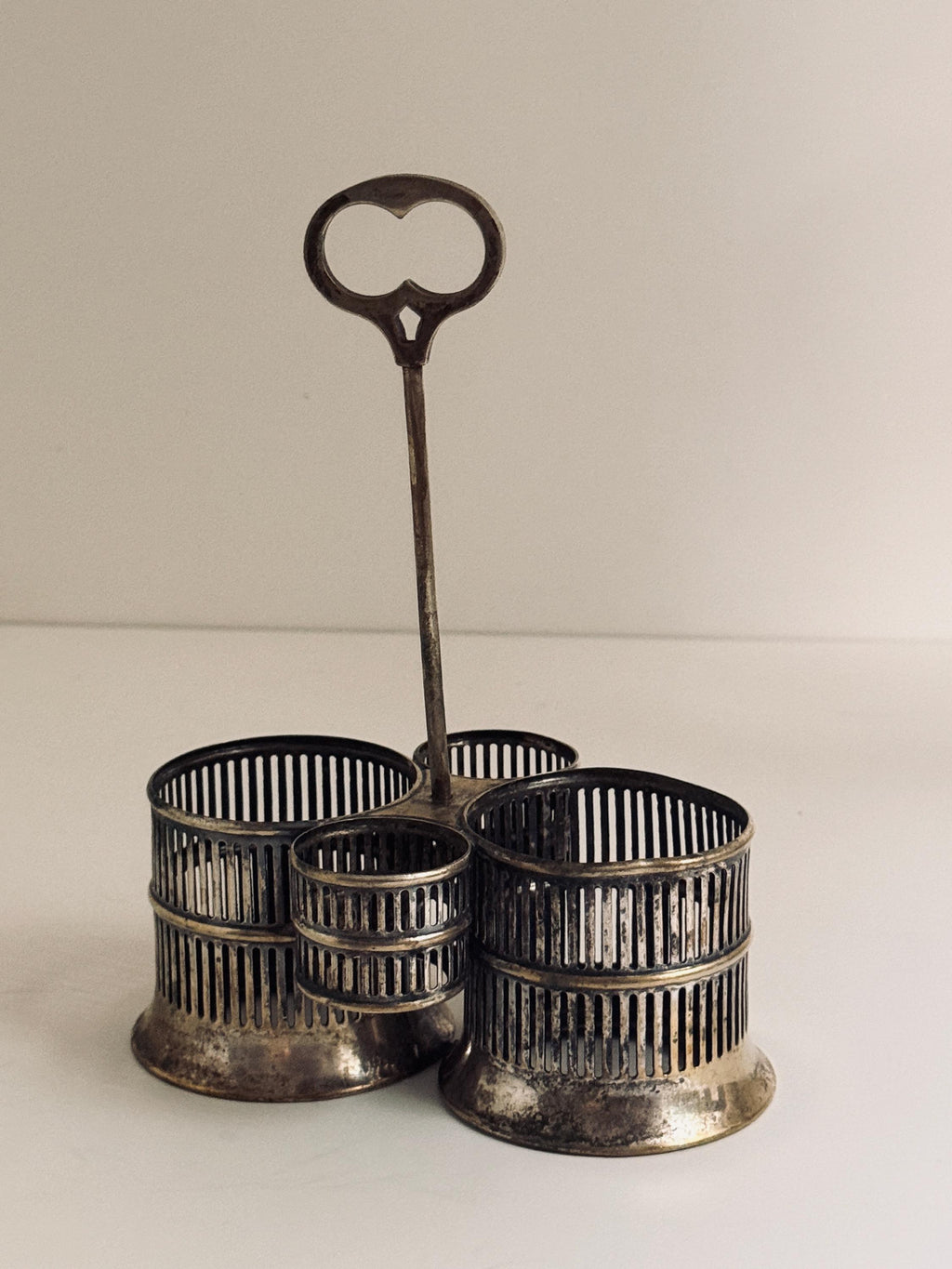 Vintage Silverplate Condiment Caddy, Tabletop Sauce & Relish Serving Set
