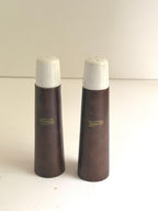 Vintage Mid Century Wood & Ceramic Salt Pepper Shakers, Modernist Table Set