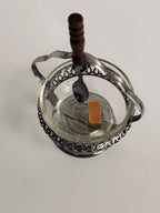 Vintage English Crystal Sauce Caddy with Spoon, Silverplate Condiment Server, Glass Mustard Pot, Made in England