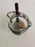 Vintage English Crystal Sauce Caddy, Silverplate Condiment Server with Wooden Spoon