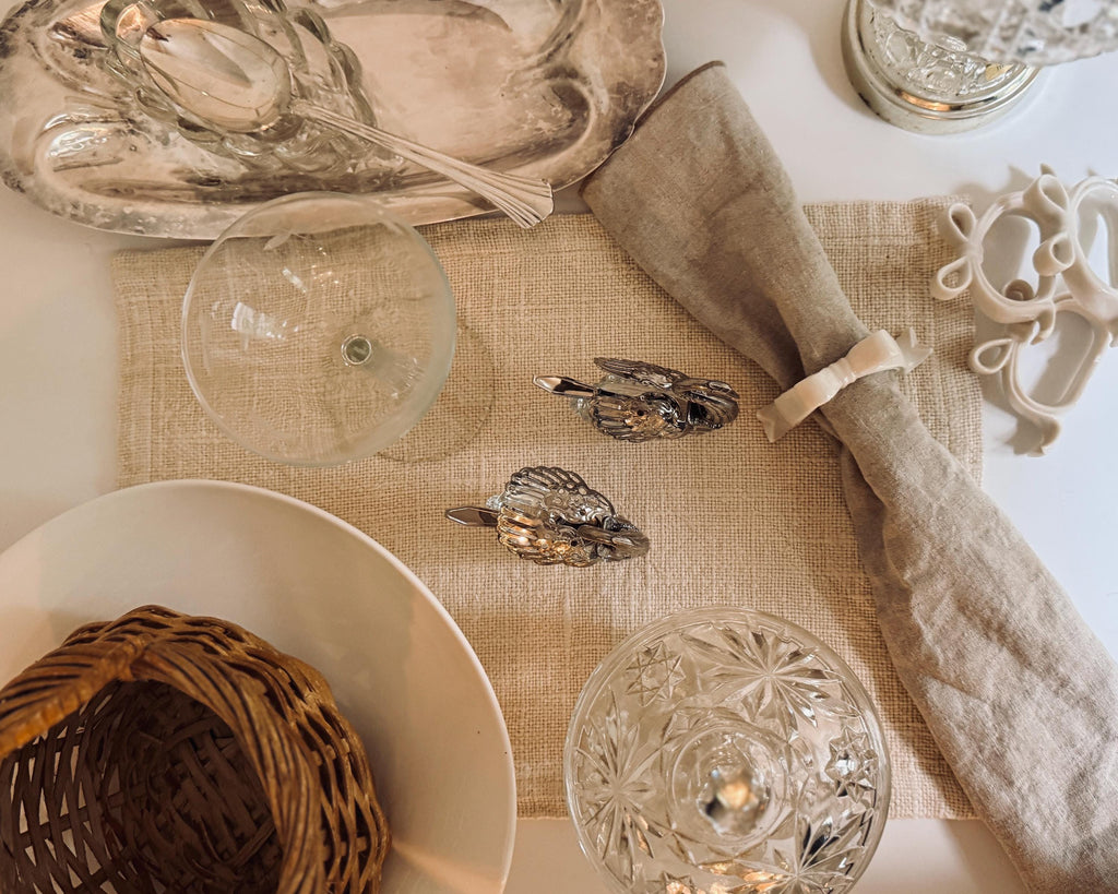 Set of 4 Neutral Woven Linen Placemats, Natural Textured Table Linens, Vintage Table Decor