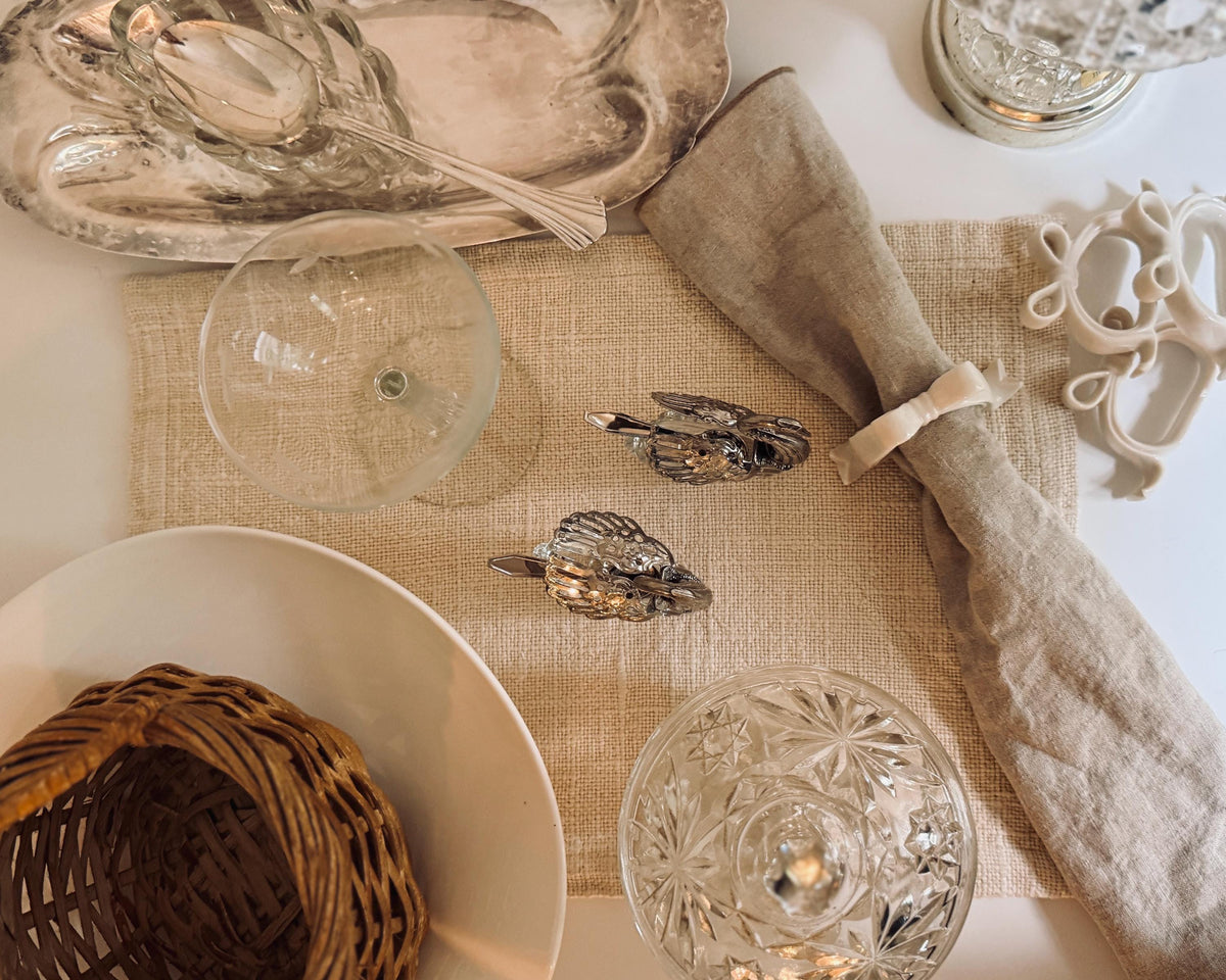 Set of 4 Neutral Woven Linen Placemats, Natural Textured Table Linens, Vintage Table Decor
