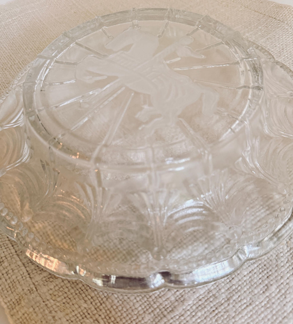 Vintage Pressed Glass Carousel Horse Plate, Scalloped Edge, Equestrian Decor