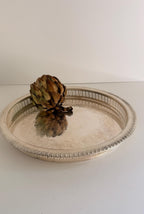 Vintage Webster Wilcox Silverplate Gallery Tray, 12.5” Round Pierced Serving Tray, Engraved Floral Cocktail Tray