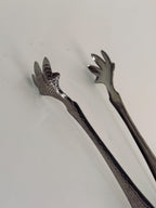 Vintage Claw Ice Tongs, Silver Tone Bird Talon Barware Tongs, Hammered Cocktail Bar Accessory