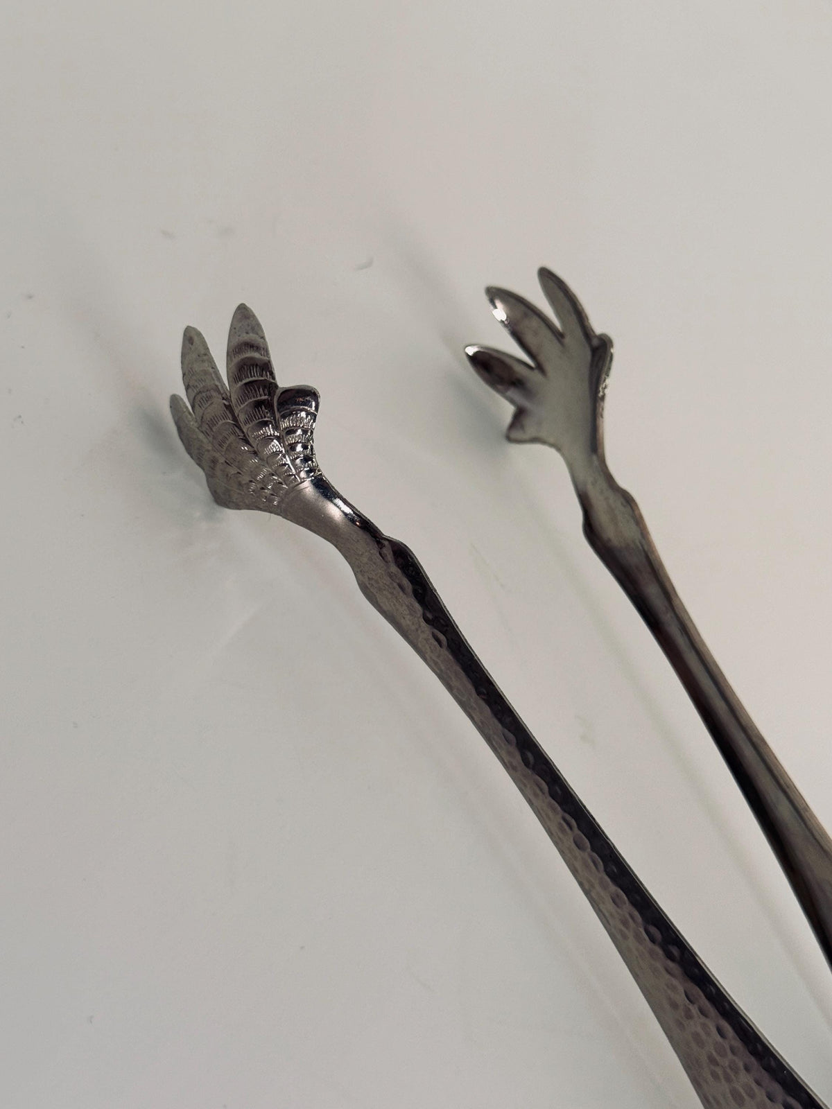 Vintage Claw Ice Tongs, Silver Tone Bird Talon Barware Tongs, Hammered Cocktail Bar Accessory