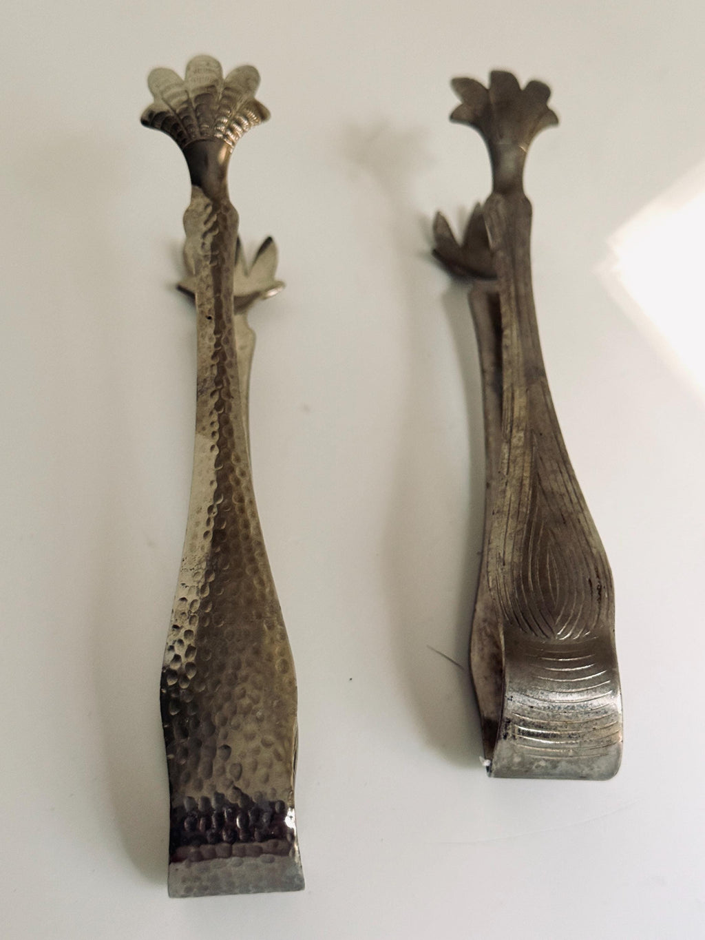Vintage Claw Ice Tongs, Silver Tone Bird Talon Barware Tongs, Hammered Cocktail Bar Accessory