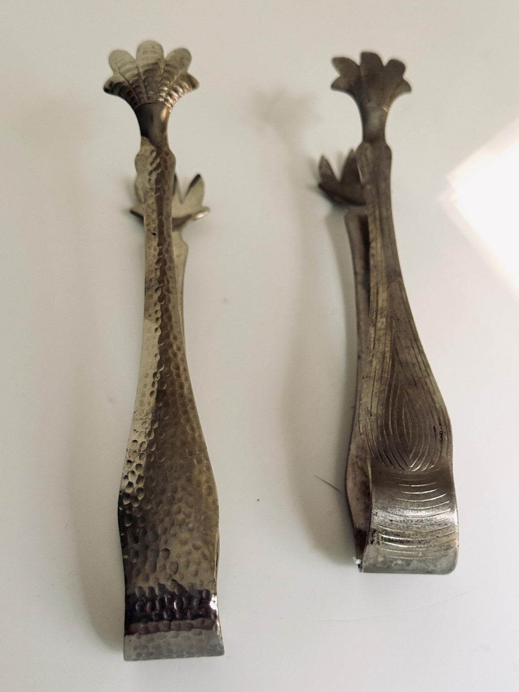 Vintage Claw Ice Tongs, Silver Tone Bird Talon Barware Tongs, Hammered Cocktail Bar Accessory
