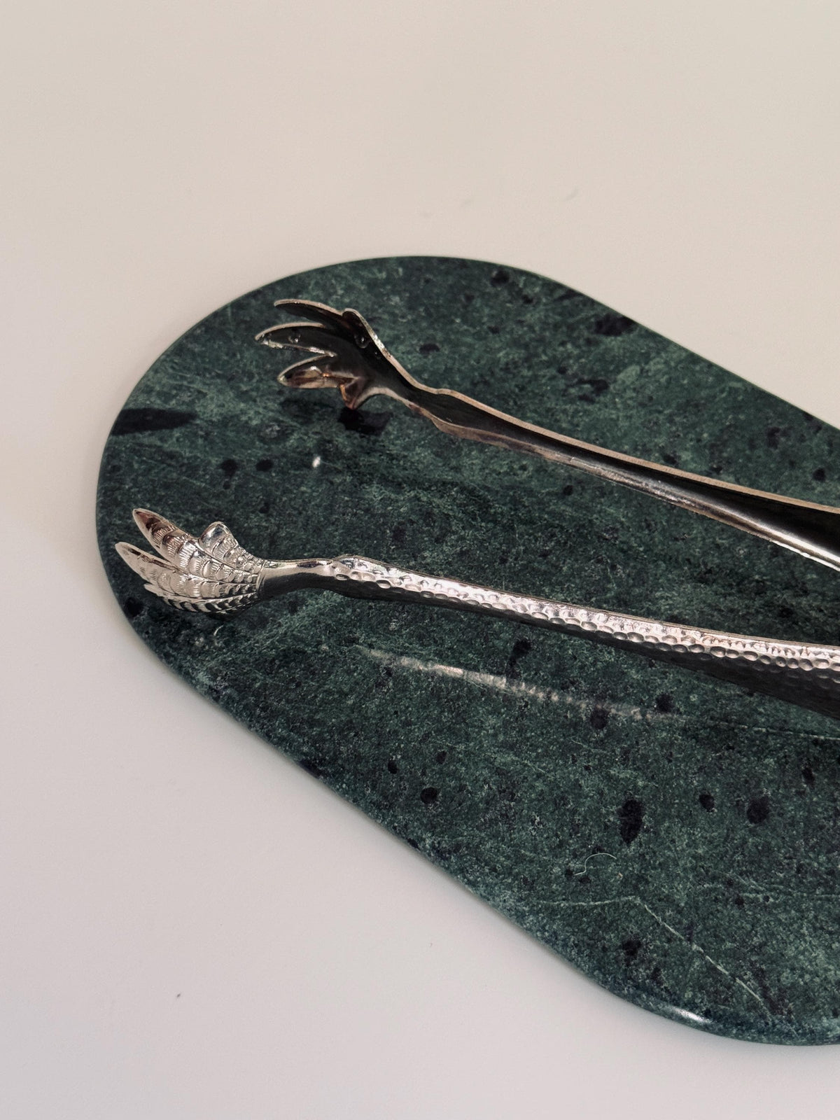 Vintage Claw Ice Tongs, Silver Tone Bird Talon Barware Tongs, Hammered Cocktail Bar Accessory