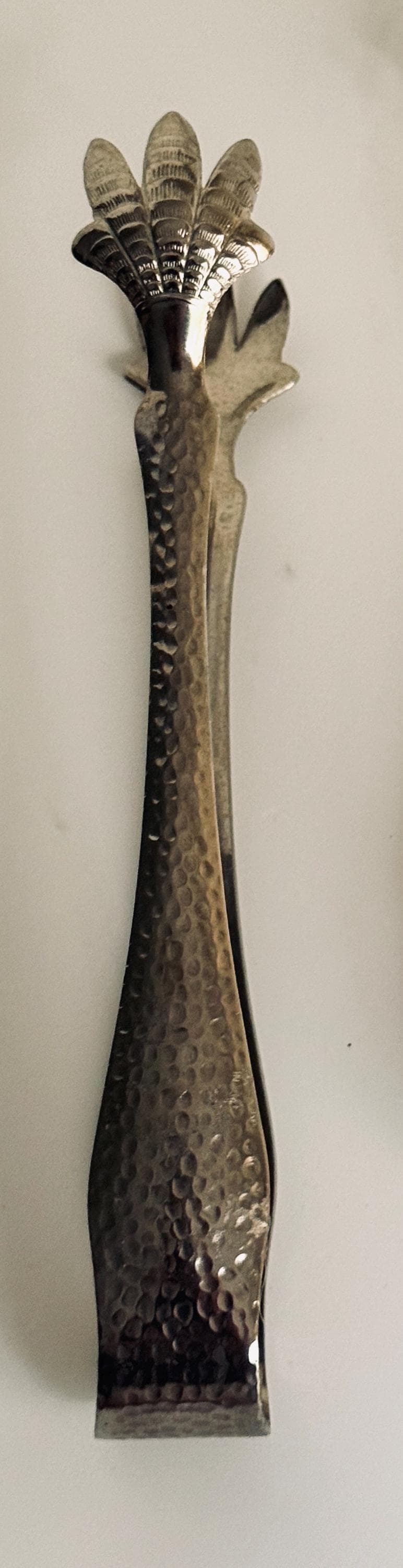 Vintage Claw Ice Tongs, Silver Tone Bird Talon Barware Tongs, Hammered Cocktail Bar Accessory