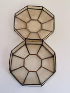 Vintage Capiz Shell Octagonal Box, Brass Frame, Geometric Jewelry Trinket Box