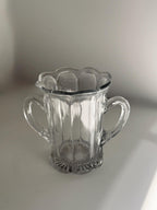 Vintage Clear Glass Loving Cup Vase, Double Handle, Scalloped Rim, Sunburst Base