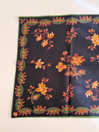 Vintage Floral Cotton Napkins, Navy Orange Green Botanical Table Linens Set of 4