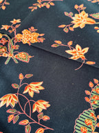 Vintage Floral Cotton Napkins, Navy Orange Green Botanical Table Linens Set of 4