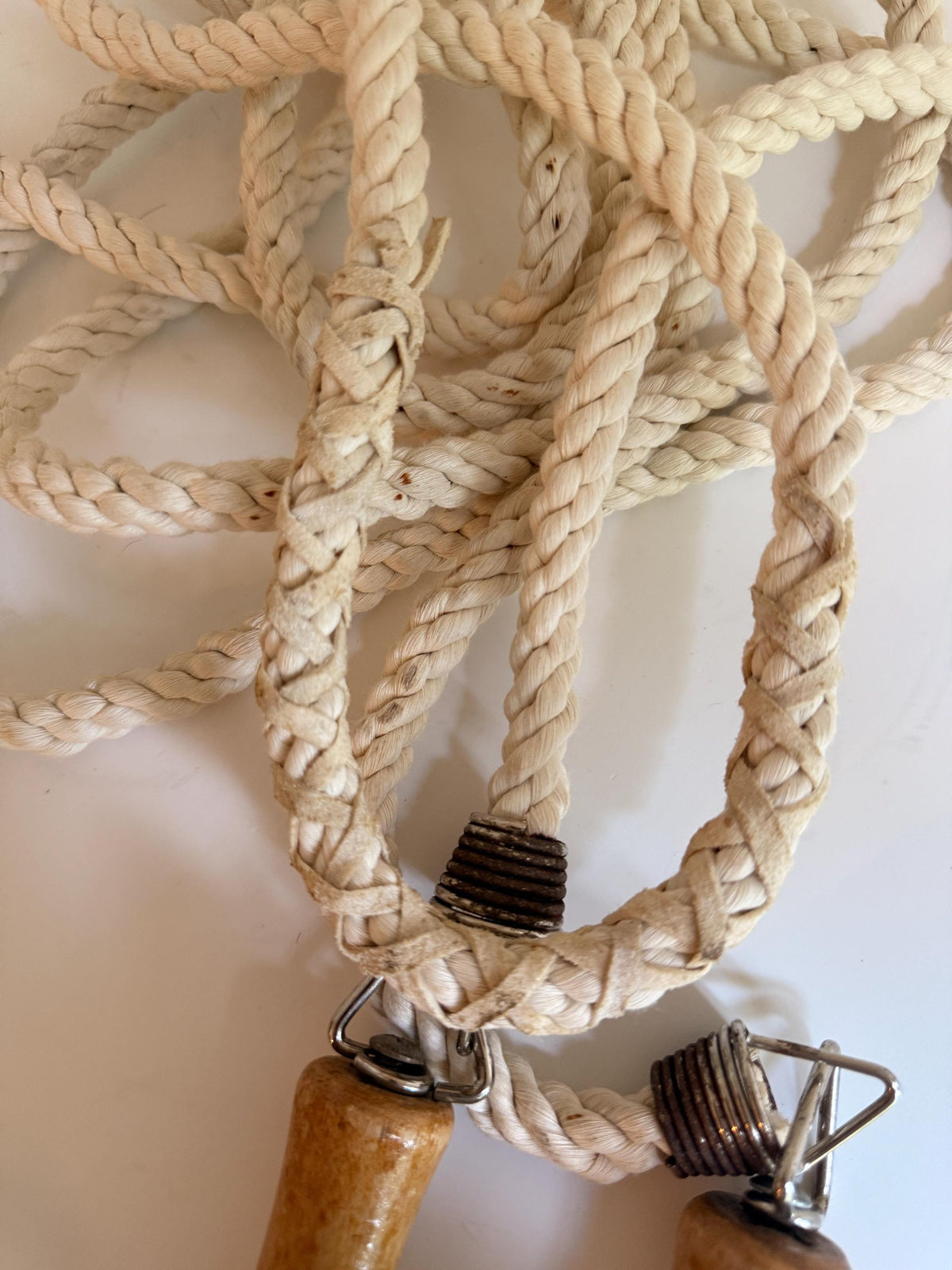 Vintage 16 Ft Cotton Jump Rope, Wooden Handles, Antique Sporting Decor (Wall Hanging)