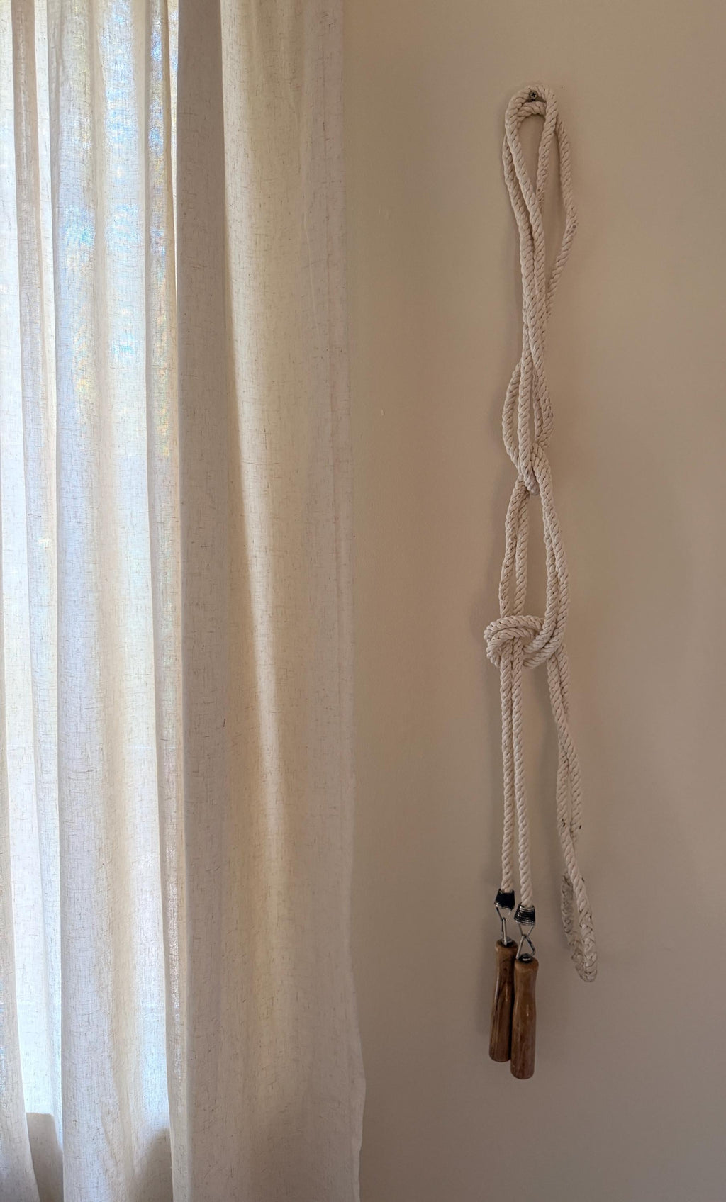 Vintage 16 Ft Cotton Jump Rope, Wooden Handles, Antique Sporting Decor (Wall Hanging)