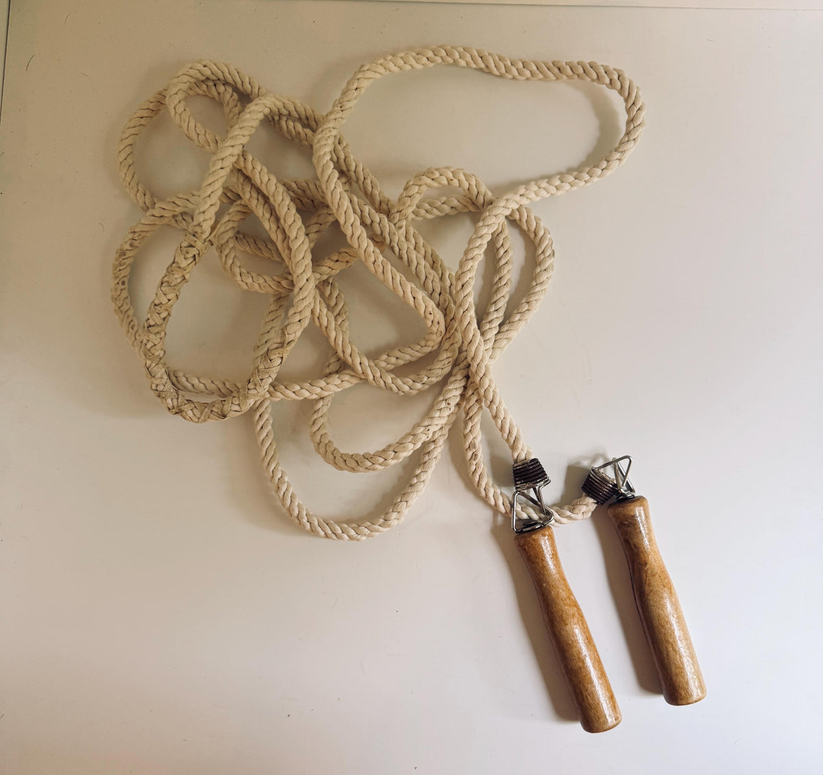 Vintage 16 Ft Cotton Jump Rope, Wooden Handles, Antique Sporting Decor (Wall Hanging)