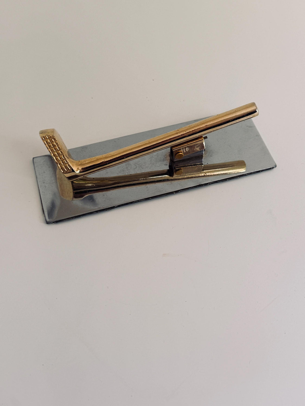 Vintage Gold Tone Golf Club Memo Holder, Mirrored Desk Accessory (Golfer Gift)