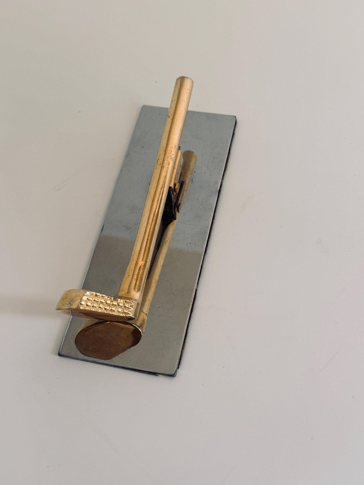 Vintage Gold Tone Golf Club Memo Holder, Mirrored Desk Accessory (Golfer Gift)