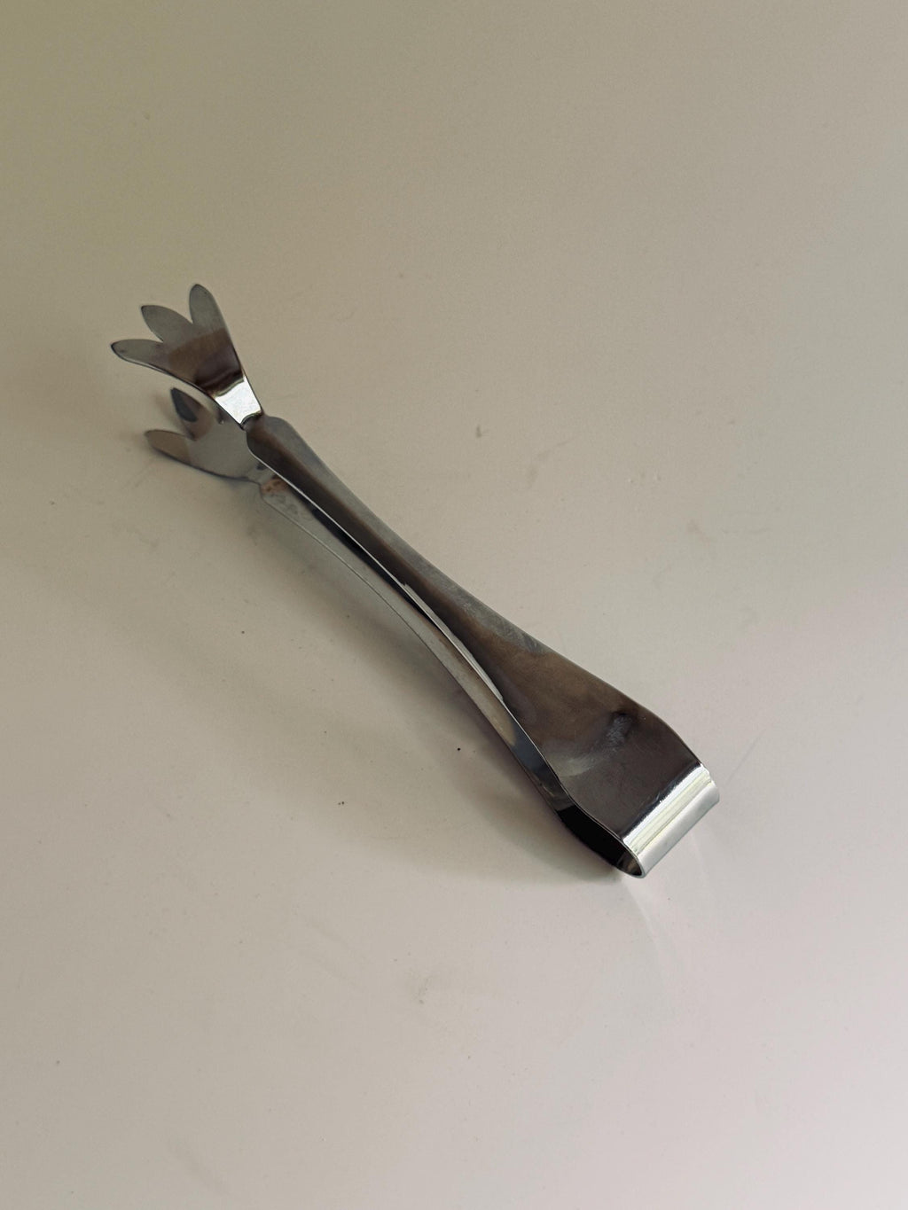 Vintage Stainless Steel Claw Ice Tongs, Three Prong Cocktail Tongs, Mid Century Barware