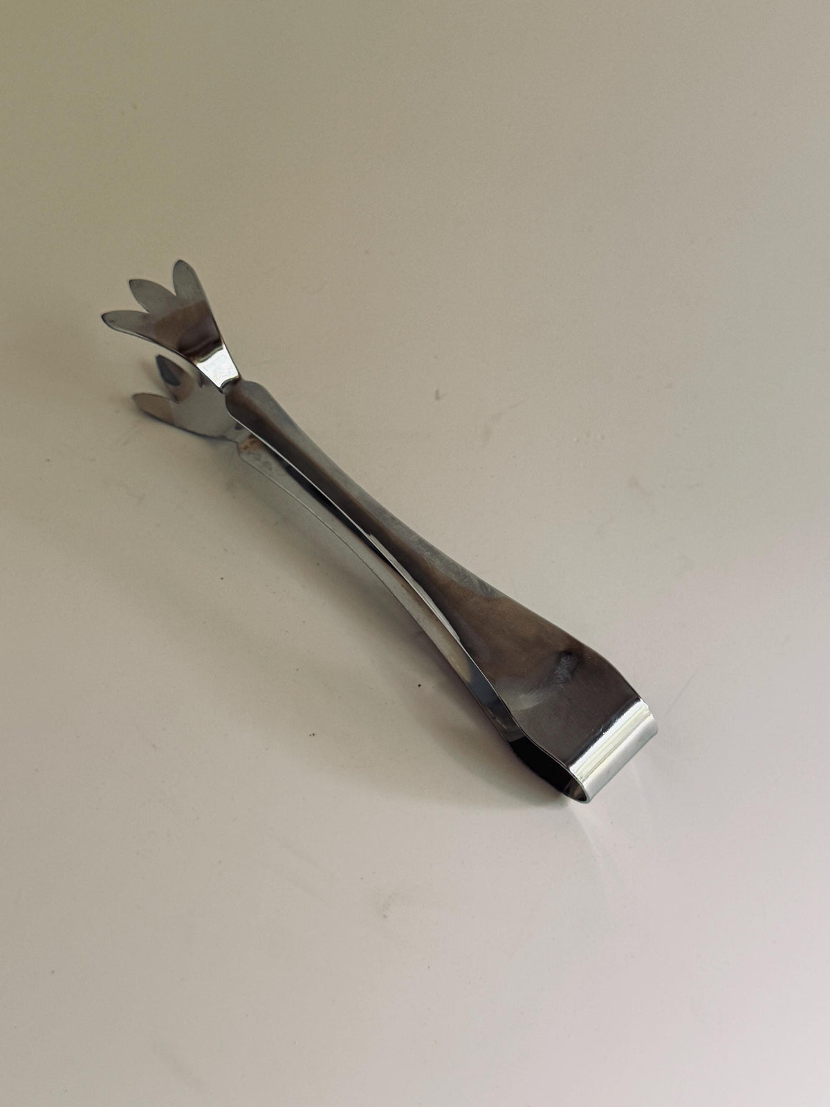 Vintage Stainless Steel Claw Ice Tongs, Three Prong Cocktail Tongs, Mid Century Barware
