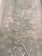 Vintage Embossed Floral Metal Tray, Silver Tone Vanity Catchall Dish