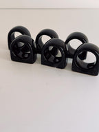 Vintage Black Ceramic Napkin Rings, Set of 6, Glossy Modernist Pottery Table Decor