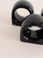 Vintage Black Ceramic Napkin Rings, Set of 6, Glossy Modernist Pottery Table Decor