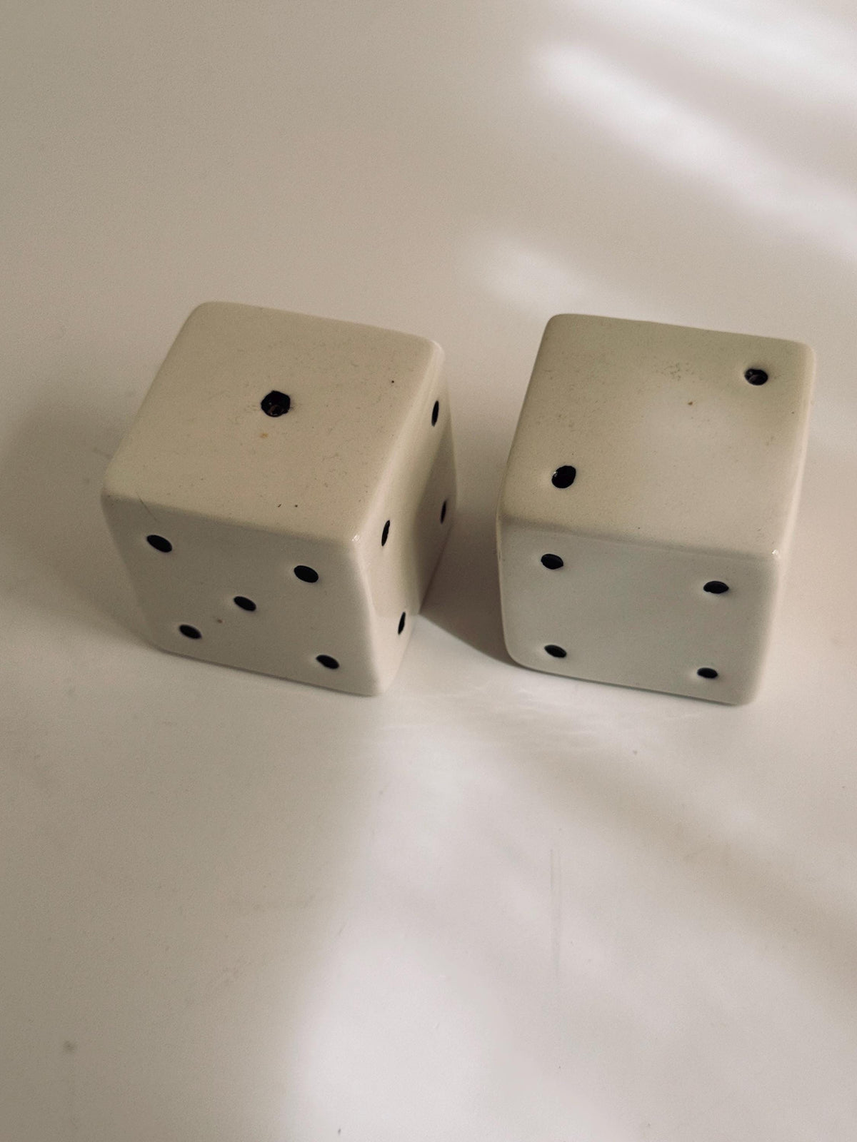Vintage Ceramic Dice Salt & Pepper Shakers, White and Black Game Night Tableware