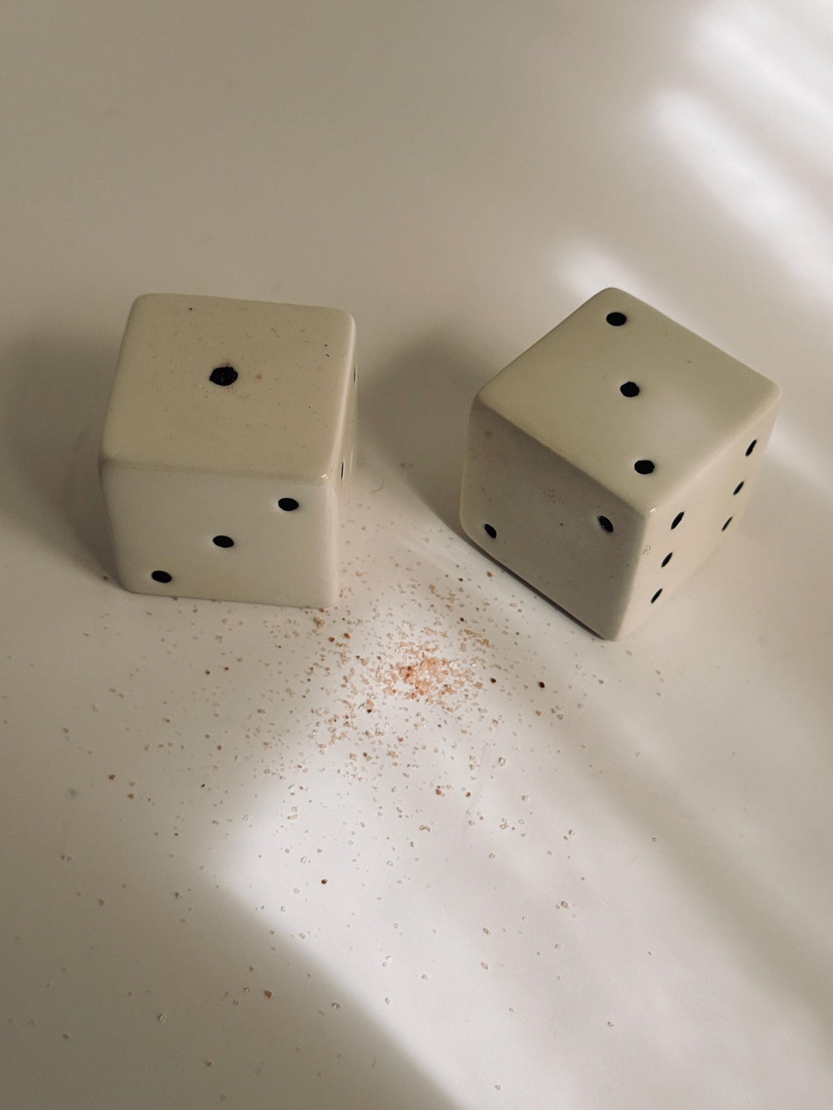 Vintage Ceramic Dice Salt & Pepper Shakers, White and Black Game Night Tableware
