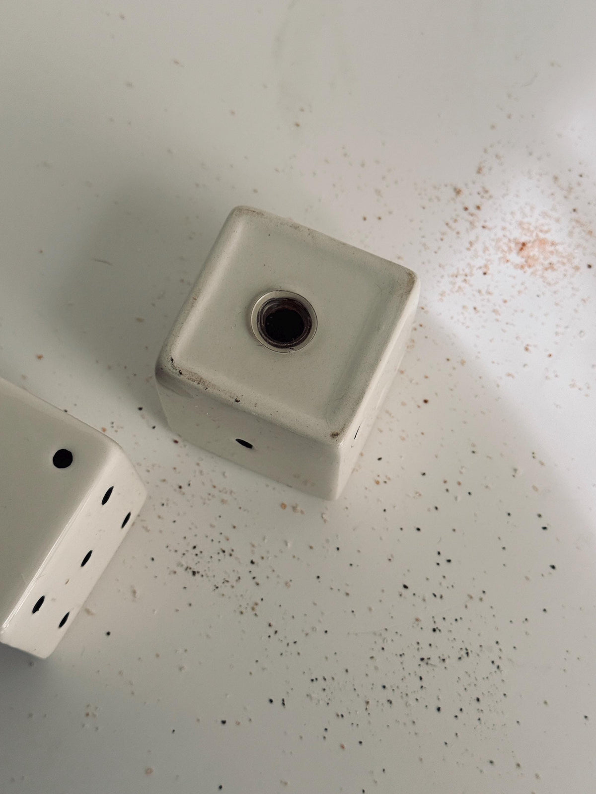 Vintage Ceramic Dice Salt & Pepper Shakers, White and Black Game Night Tableware