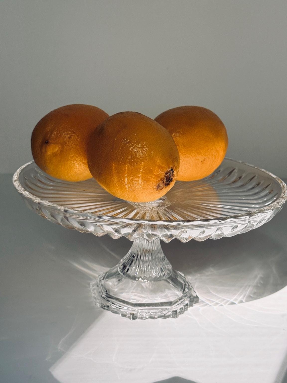 Vintage Made in Japan Glass Pedestal Serving Stand, Ribbed Glass Cake Stand, Fruit Stand