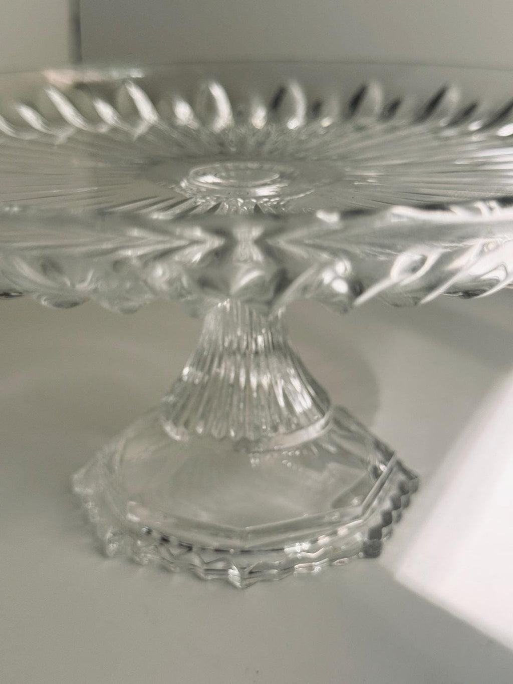Vintage Made in Japan Glass Pedestal Serving Stand, Ribbed Glass Cake Stand, Fruit Stand