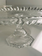 Vintage Made in Japan Glass Pedestal Serving Stand, Ribbed Glass Cake Stand, Fruit Stand