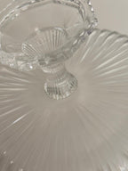 Vintage Made in Japan Glass Pedestal Serving Stand, Ribbed Glass Cake Stand, Fruit Stand
