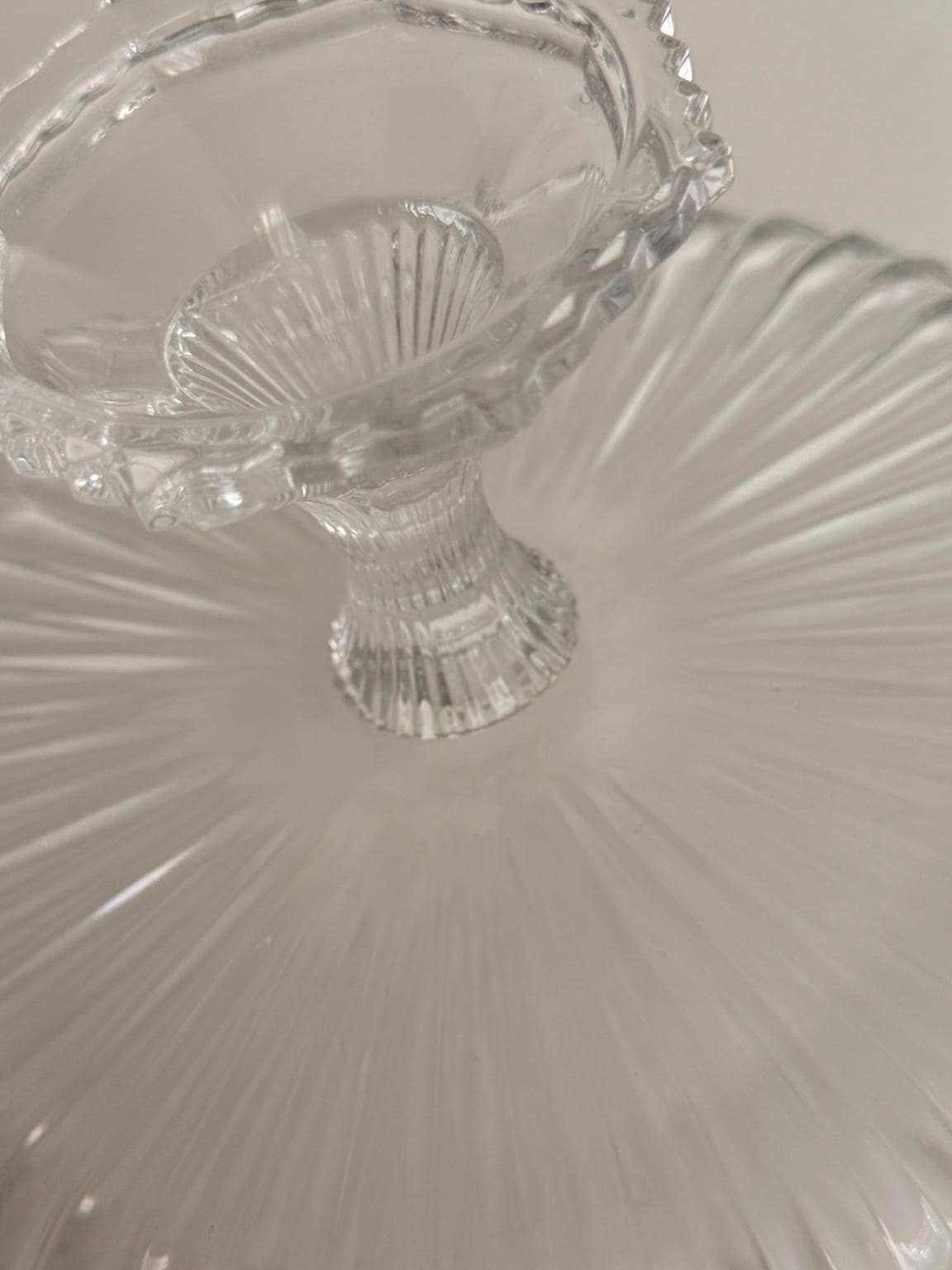 Vintage Made in Japan Glass Pedestal Serving Stand, Ribbed Glass Cake Stand, Fruit Stand