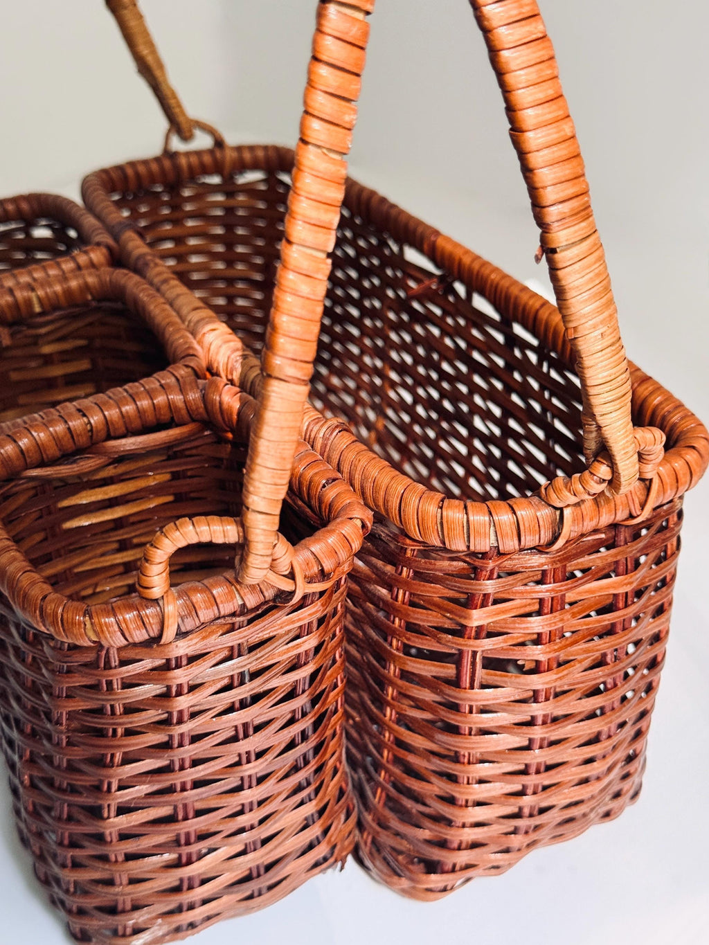 Vintage Rattan Flatware Caddy, Woven Silverware Basket, Utensil Organizer, Entertaining Caddy
