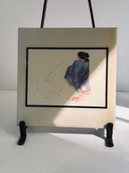 Vintage Monocottura Ceramic Tile Plaque, R.C. Gorman Signed Figurative Art (7-3/4" x 7-3/4")