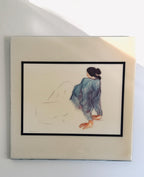 Vintage Monocottura Ceramic Tile Plaque, R.C. Gorman Signed Figurative Art (7-3/4" x 7-3/4")