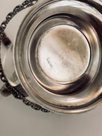Vintage English Crystal Sauce Caddy with Spoon, Silverplate Condiment Server, Glass Mustard Pot, Made in England