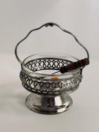 Vintage English Crystal Sauce Caddy with Spoon, Silverplate Condiment Server, Glass Mustard Pot, Made in England