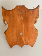 Vintage Mounted Deer Antlers on Wood Shield Plaque, European Hunting Trophy, Rustic Lodge Decor