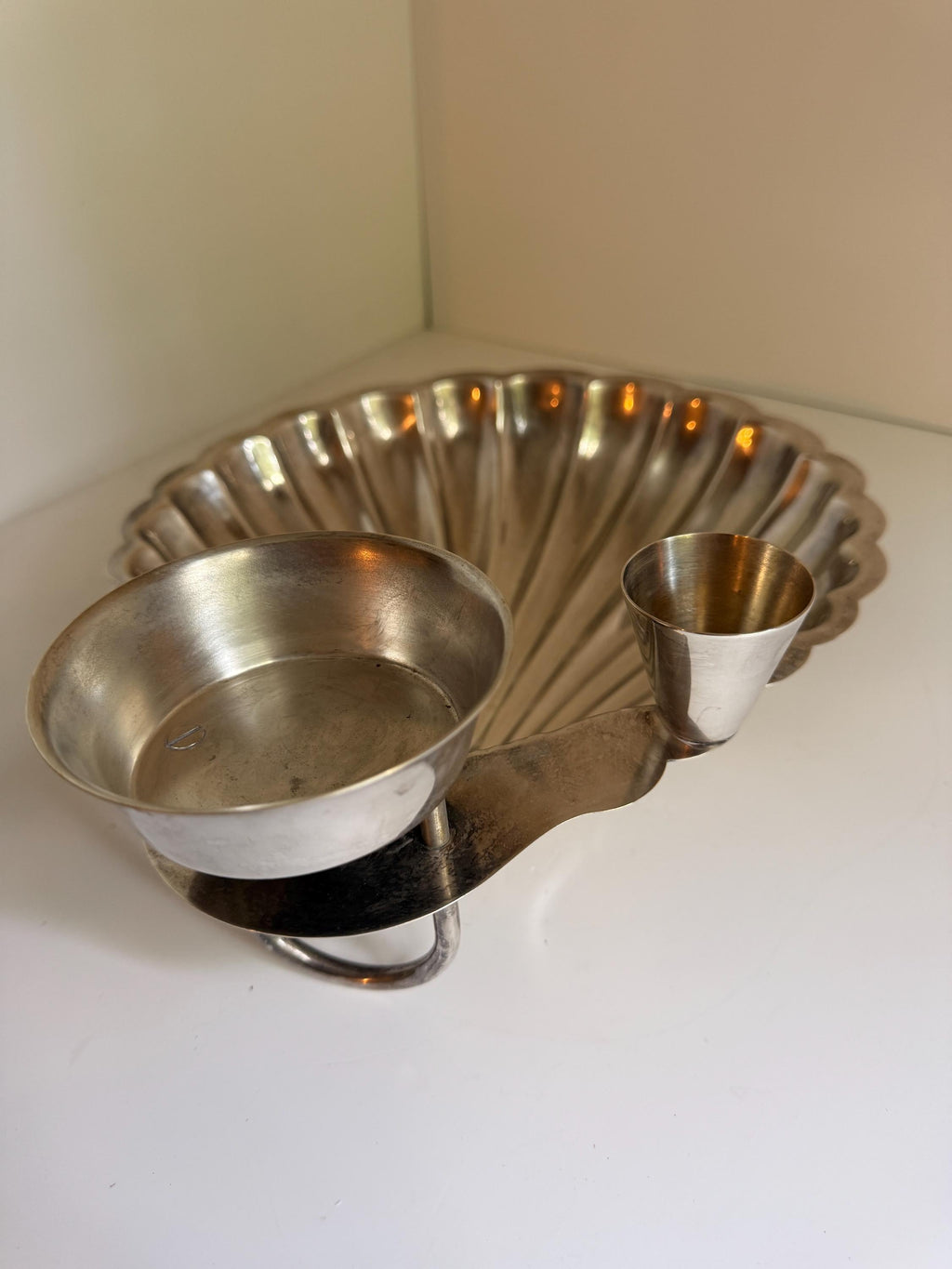 Vintage W&S Blackinton Silverplate Shell Serving Tray, Scallop Shell Hors d’Oeuvres Server, Sauce Bowl and Cocktail Pick Holder