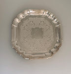 Vintage Silverplate Serving Tray, Square Scalloped Tray, Ornate Floral Silver Serving Platter, 11.5 Inch